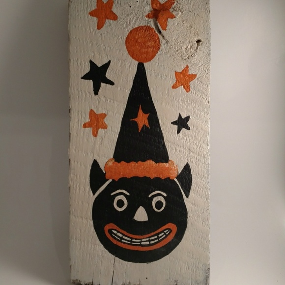 Vintage Halloween Handpainted Repurposed Wood - Picture 1 of 3